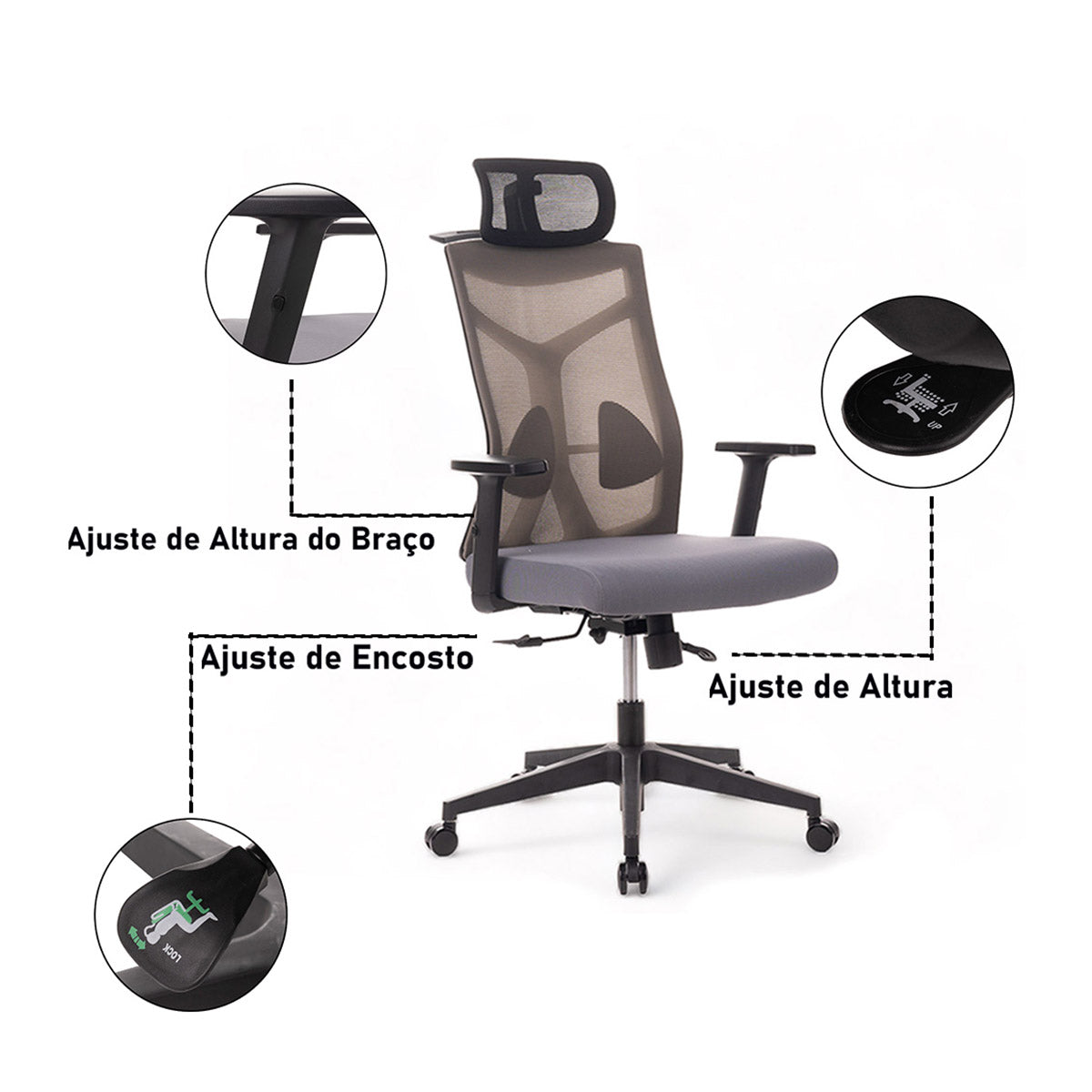 Cadeira Ergonômica A66 Com Apoio de Cabeça