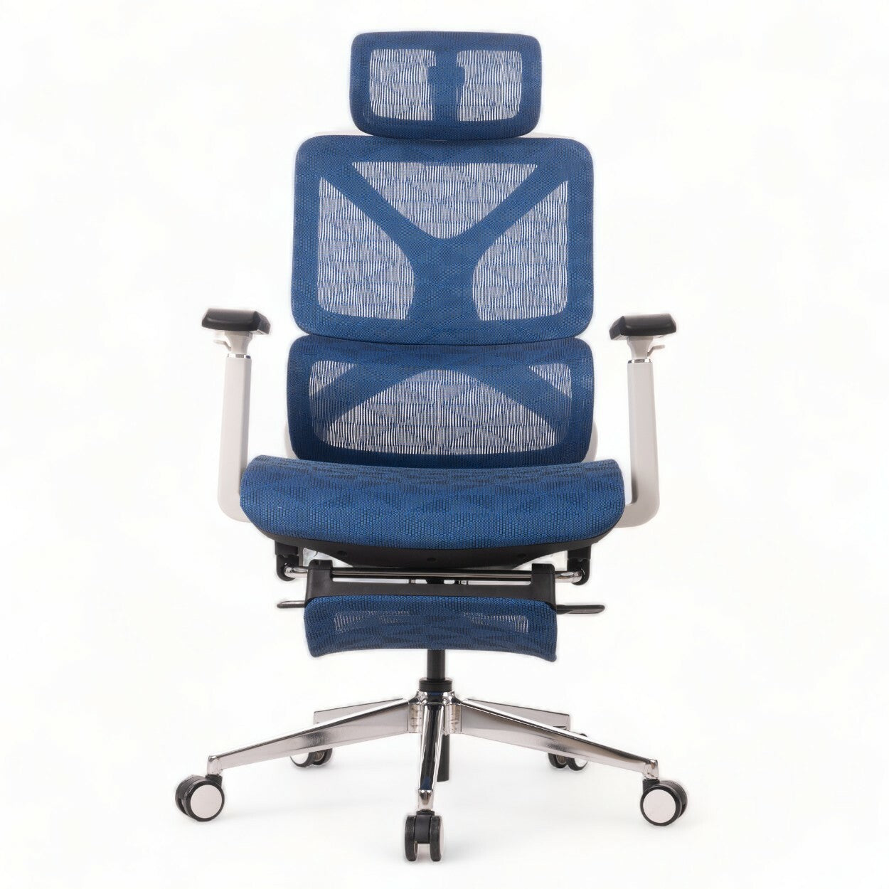 Cadeira diretor ergonômica azul com suporte para cabeça e braços da SENSETUP