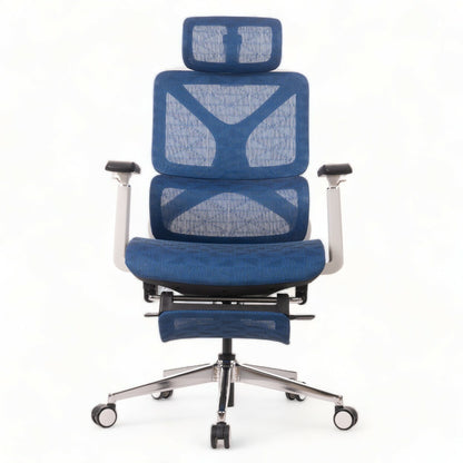 Cadeira diretor ergonômica azul com suporte para cabeça e braços da SENSETUP