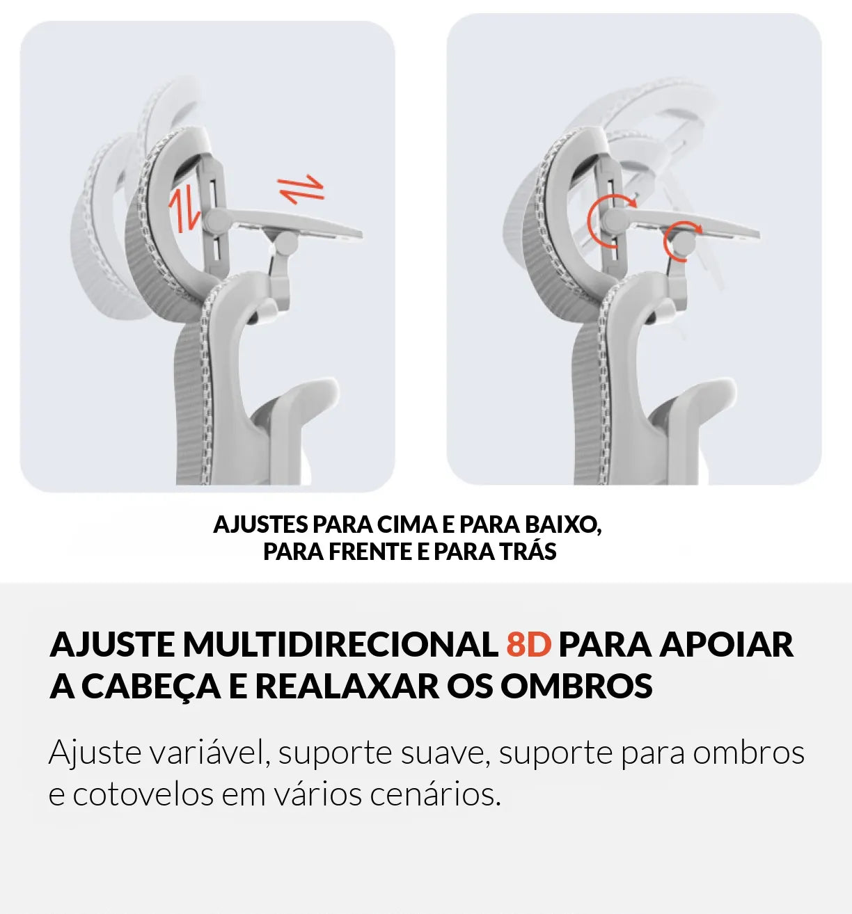 Imagem informacional do ajuste de cabeça multidirecional 8D da cadeira ergonômica escritório a161.