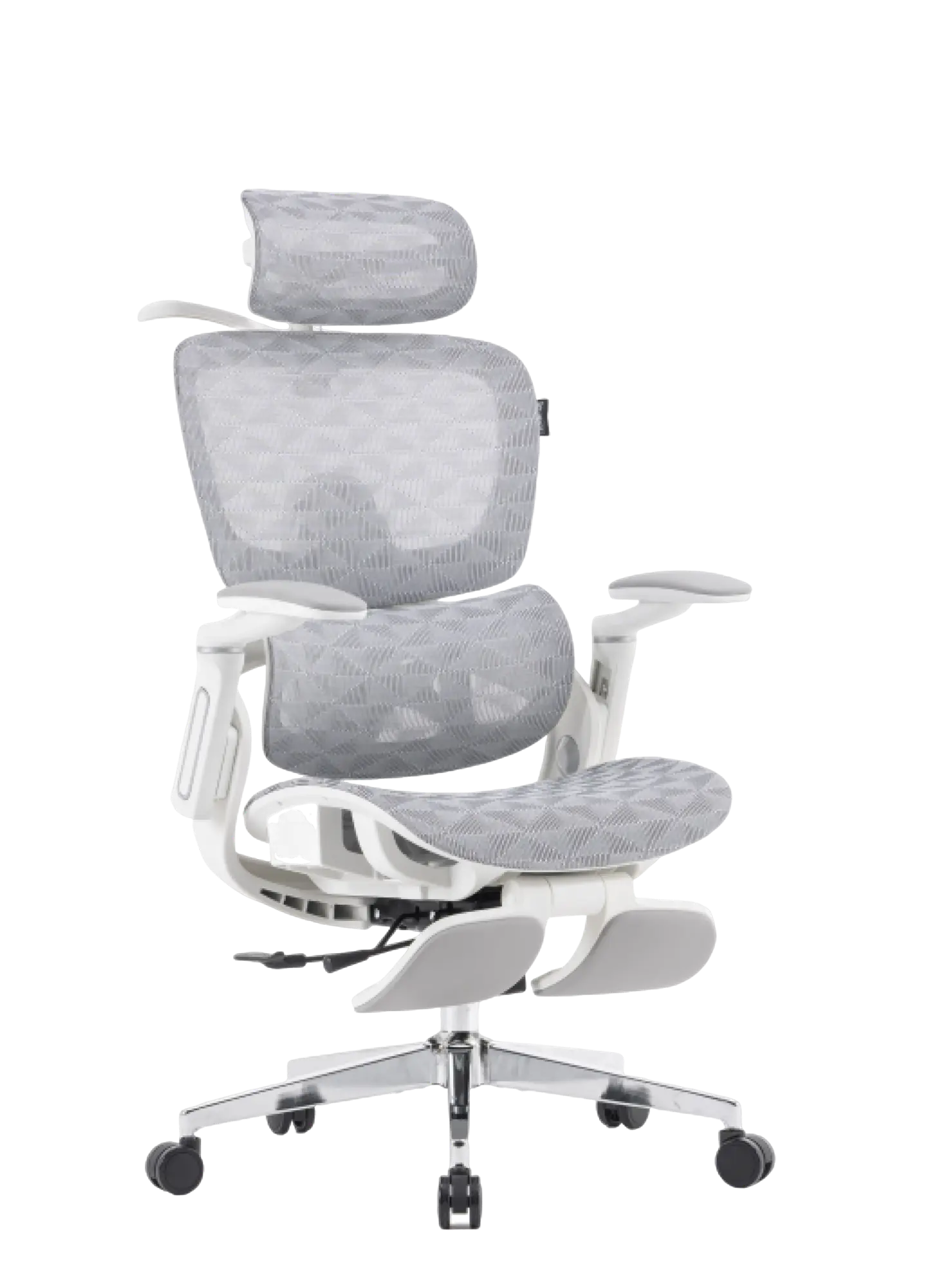 Imagem da cadeira presidente ergonômica perfs e5, modelo está na cor branca e possui variedade de ajustes.