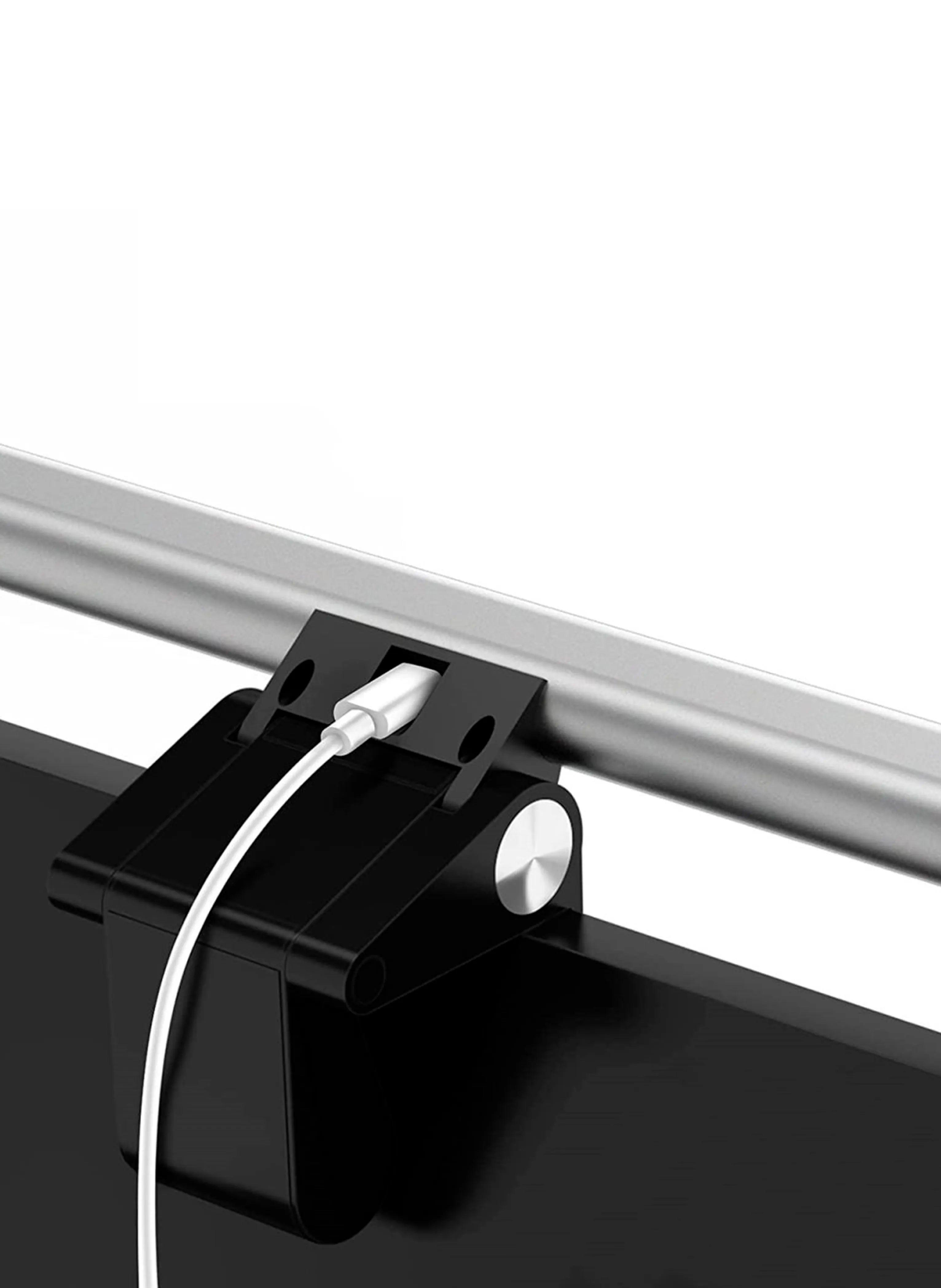 Parte de trás da luminária monitor barra ledbar, o produto possui espaço para conectar fio.