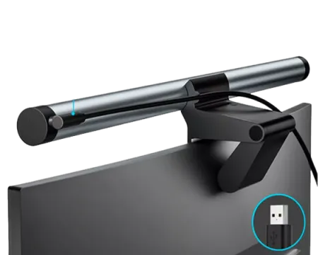 Imagem da parte de trás da luminária monitor lugis light bar com espaço para usb.